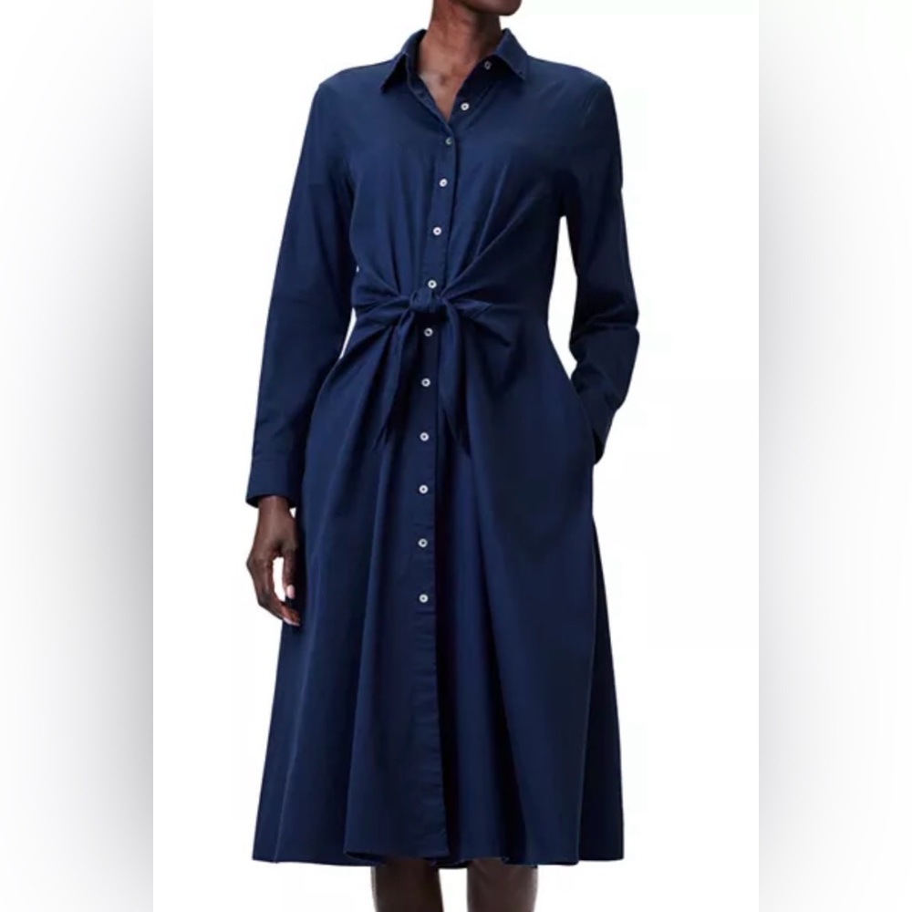 NIC+ZOE Jessie Tie Front Shirt Dress size large, navy blue